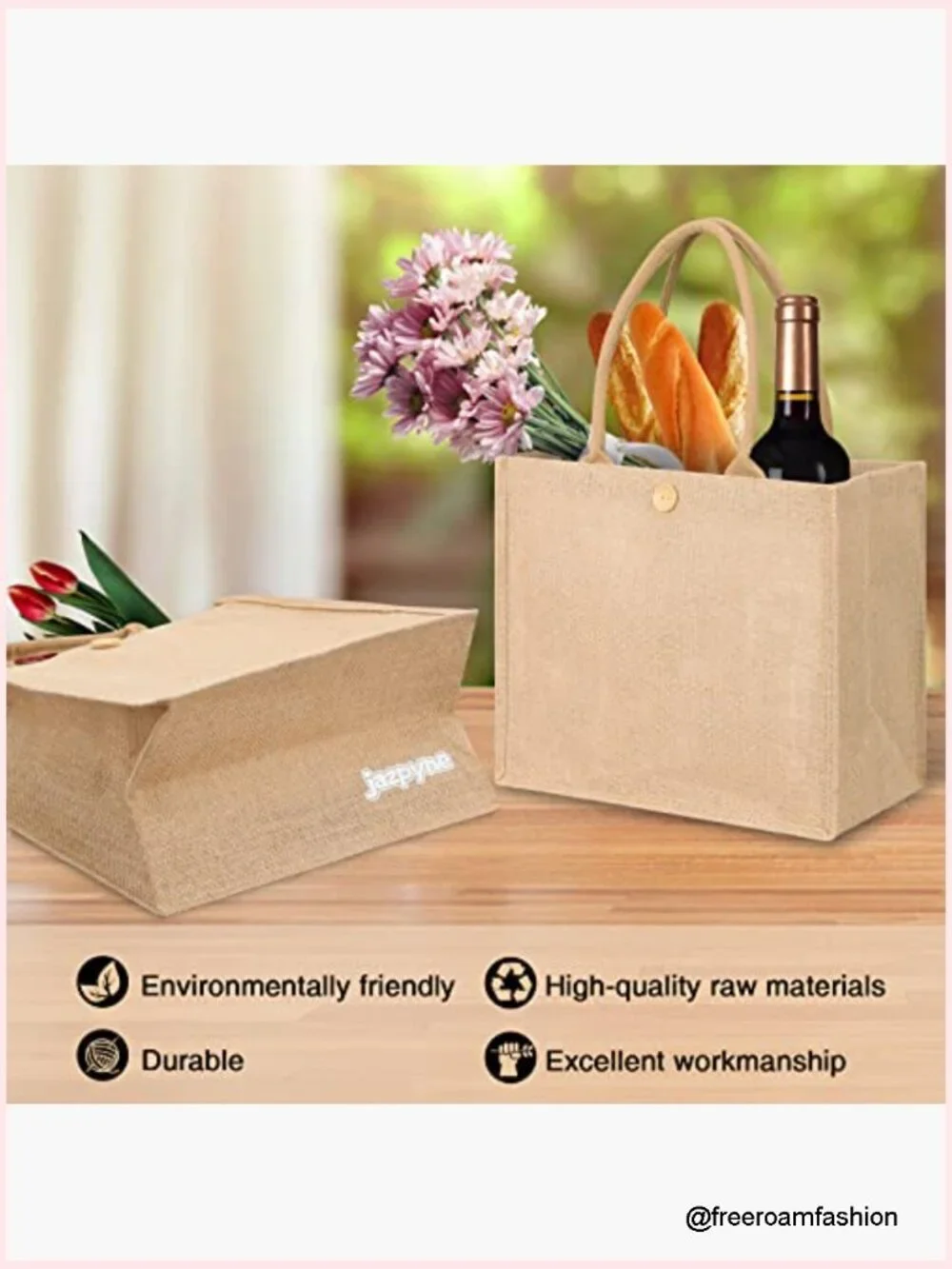 4-Pack Jute Tote Bags Reusable Shopping Bags Large Capacity